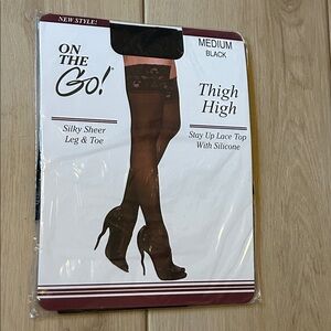 NEW Black Thigh High Silky Sheer Leg and toe Stockings Size Medium